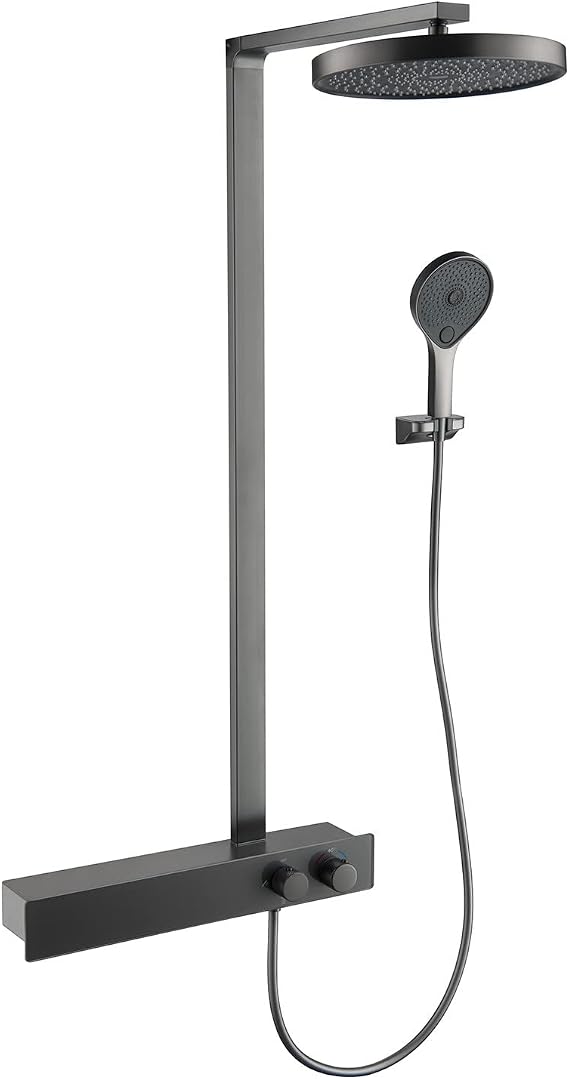 Shower System Thermostatic Shower Set 3 Function Shower Fixture, Wall Mounted Shower Combo Set with Tub Spout, 12inch Rainfall Shower Head and 3mode Handheld Shower