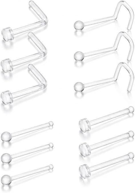 Clear Nose Ring Flexible for Women and Men,Plastic Clear Nose Studs for Work L Shaped,Body Silicone Piercing Retainer 18g Nose Rings Studs Piercing Jewelry