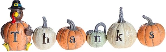 MorTime Thanksgiving Decorations Hand-Painted Turkey Pumpkin with Engraved Thanks, Set of 6 Tabletop Fall Autumn Decor for Living Room Bedroom Kitchen Thanksgiving Harvest Day