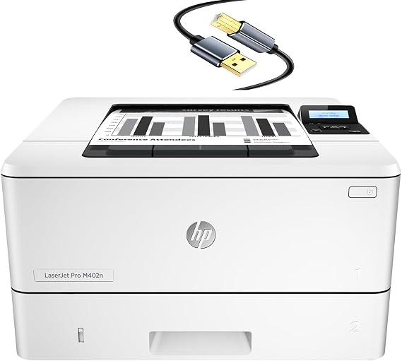HP Laserjet Pro M402n Wired Monochrome Laser Printer, Ethernet Connection, White - Print Only - 2-Line LCD, 40ppm, 1200 x 1200 dpi, 8.5 x 14, Manual Duplex, Tillsiy Printer Cable