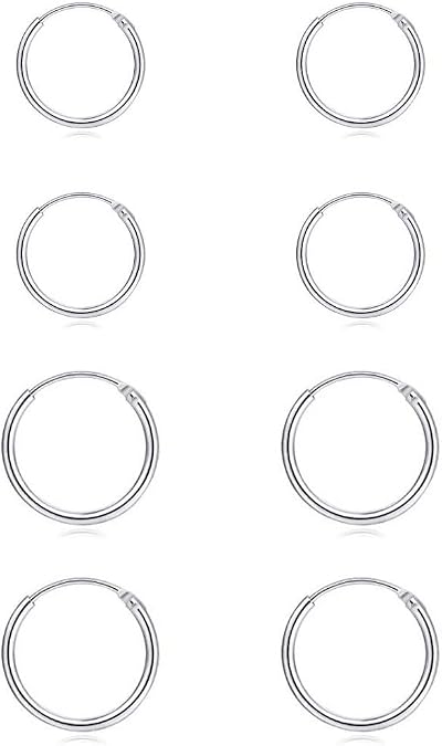 Silver Hoop Earrings- Cartilage Earring Small Hoop Earrings for Women Men,4 Pairs of Hypoallergenic 925 Sterling Silver Tragus Earrings