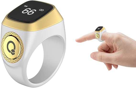 Smart Ring Counter, Smart Tasbih Zikr Ring, Muslim Islamic Prayer Smart Rings,Tasbih Counter Smart Ring, Digital Electronic Smart Tally Counter, Tasbeeh Smart Counter for Prayer (White, 18mm)