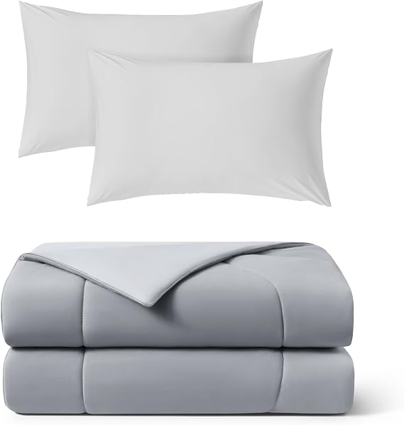 REST Buy 2 GET 30 Percent Off: Evercool Comforter Plus Pillowcases Bundle at 30% Discount, in Light Gray, Twin Size