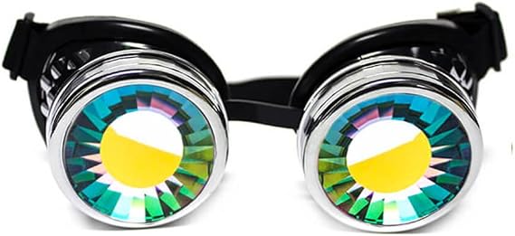 GloFX Wormhole Kaleidoscope Goggles - Festival Rave Costume Cosplay Prism EDM 3D Welding Gothic Goggles (Chrome)