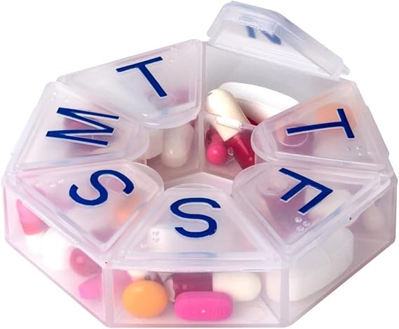 Acu-Life Weekly (7-Day) Pill Organizer, Large Round Medicine Planner, Clear