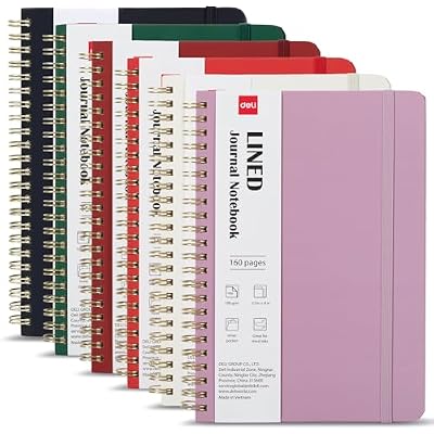 deli 6 Pack Lined Spiral Journal Notebook, 160 Pages, A5 5.5x8 Hardcover Writing Notebook, College Ruled Spiral Bound Journal for Women & Men - Perfect for Work, School, Office & Note Taking