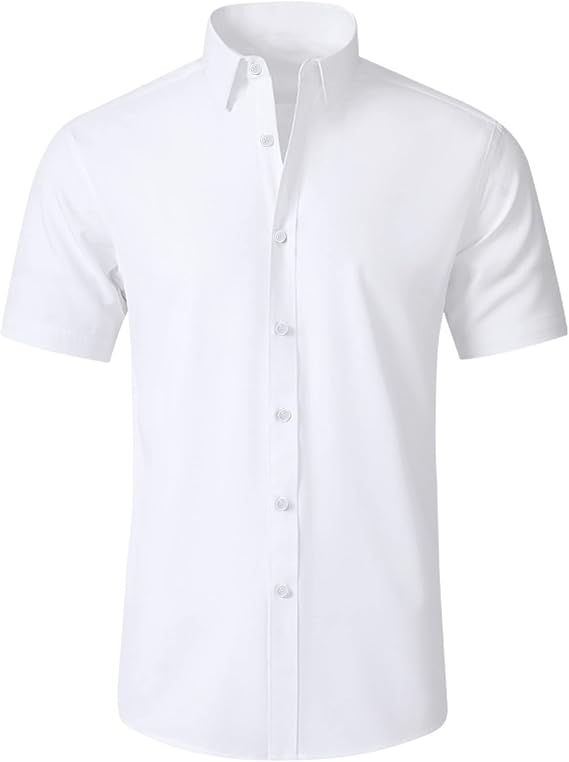 SAMERM Mens Dress Shirt Stretch Wrinkle Free Casual Button Down Shirts | 4-Way Stretch & Moisture Wicking Performance Shirt for Business, Wedding, Work, Church, Easy Care Lightweight & Breathable