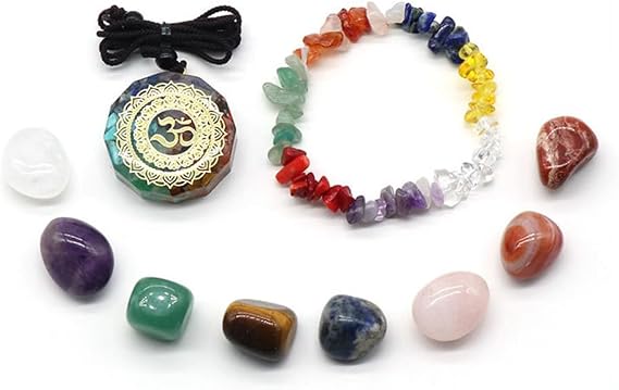 Healing Crystals Set Include 8 Chakra Stones, Pendant Necklace and Bracelet - Chakra Crystals Set - Chakra Stones for Meditation Yoga and Anxiety Relief,Spiritual Gifts