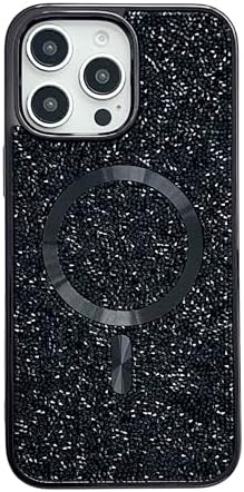 Caseative for iPhone 16 Pro Max Case,Glitter Bling Sparkling Magnetic Compatible with MagSafe Wireless Charging Black,16 Pro Max