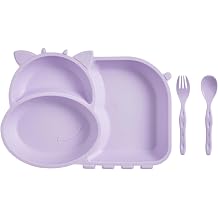 Flybee Cute Cow Lolo 3 Compartment Fun Nutrition Plate, Food Plate, Fork Spoon Set (Lila)