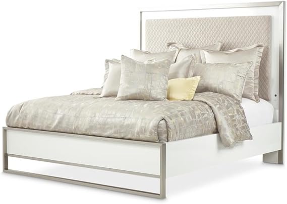 Michael Amini Marquee Modern Queen Panel Bed with LED Lights - Cloud White