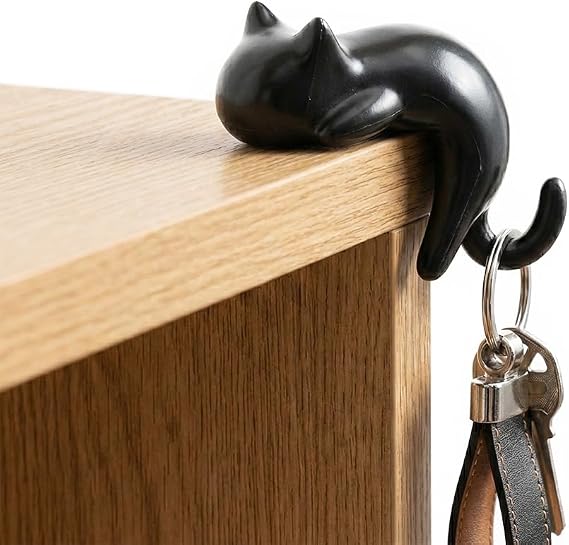 Kedi Figürlü Yapışkanlı Köşe Askılık