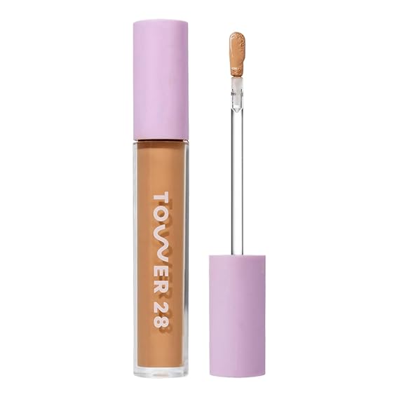 Tower 28 Swipe Serum Concealer - Hydrating Medium-Full Coverage Concealer + Under Eye Brightener - Skin Care Infused Makeup with Hyaluronic Acid + Soothing Centella - 12 Tan/Medium Neutral (0.22 oz)