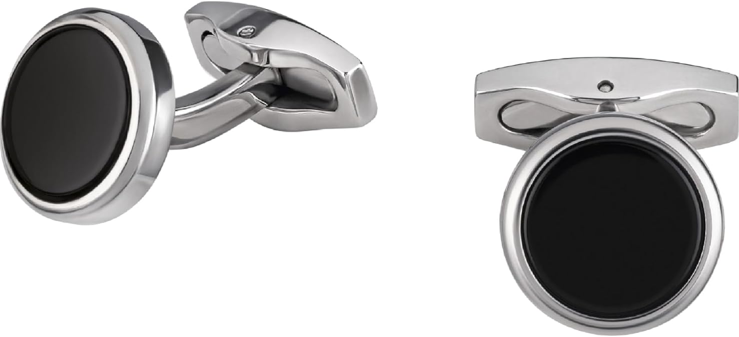 Breil - Herren Manschettenknöpfe Code Kollektion TJ3058 - Herrenschmuck - Manschettenknöpfe aus Stahl für Herren mit Zwei Schwarzen Steinen - 14 cm