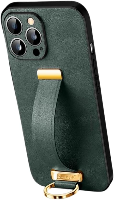 Leather Multifunctional Phone Case with Stand Wrist Strap Protector for iPhone 12-15 (Green,iPhone14)