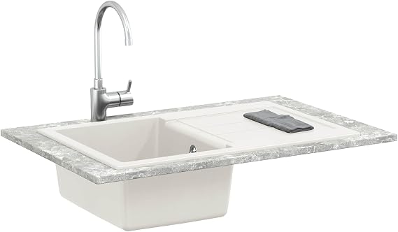 Modern Kitchen Sink 780x500mm, 80% Quartz 20% Resin, Top Mount Rectangular Sink with Basket Strainer Waste Kit