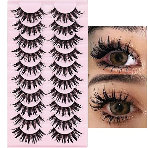 10 Pairs Manga Lashes Wet Look Japanese Style Cosplay Spiky Eyelashes Anime Lashes 16mm Wispy Thick Faux Mink Doll Eyelash Extension Look Like Individual Clusters by Augenli 02
