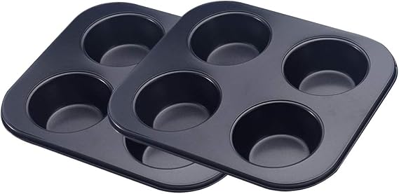 Muffin Pan, Non-Stick 4 Cup Bakeware Muffin Tin Cupcake Pan, Pack of 2, Carbon Steel