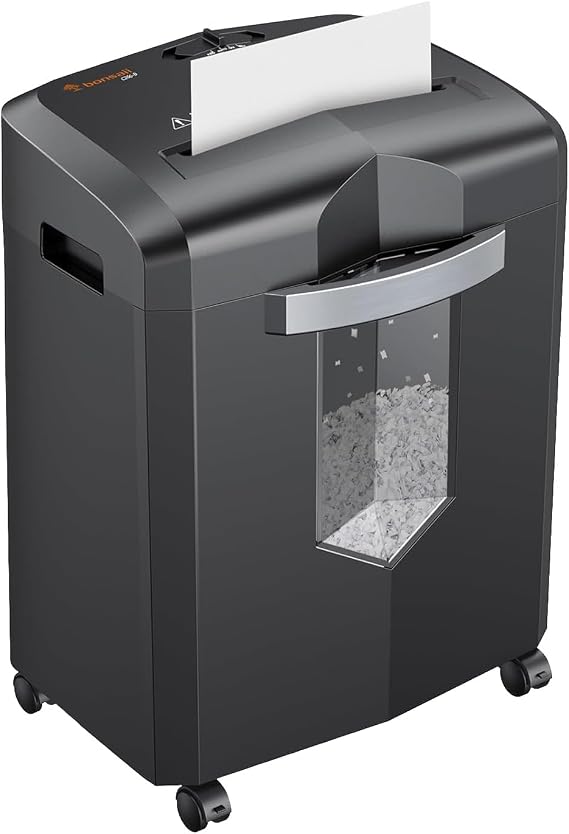 Bonsaii 12-Sheet P-4 Micro-Cut Shredder, 55-Min Continuous Use, Shreds Paper, Credit Cards & CDs, 4-Gal Transparent Bin, Mobile Casters Black