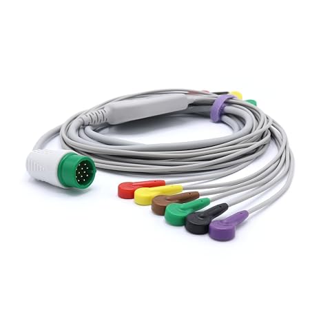 skmeditec Compatible with Medtronic Physio Control 10 Lead Snap ECG Cable, Replacement Snap Cord with 12 Pins Connector for CB-721007R/2, CB-721007R/2