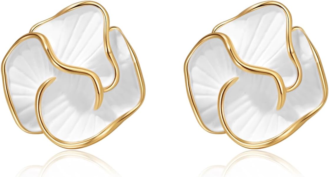 Gold Flower Statement Earrings for Women, Large Chunky Bohomian Summer Beach Floral Earring, Irregular Bold Exaggerated Earrings