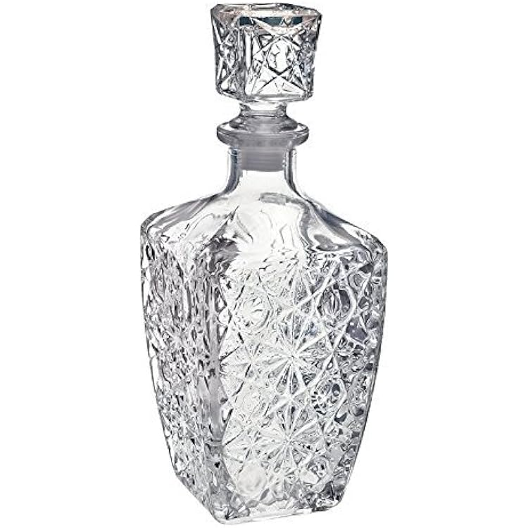 Chefcaptain Liquor Decanter Bottle With Stopper, Lead-Free Glass, Crystal Cut Design, 760ml 26 Oz, Dishwasher Safe, Clear