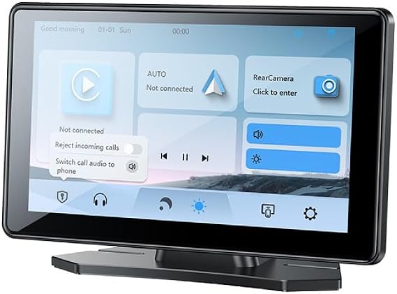 YESIDO Multimedia Vehicle System - BT5.0 Portable Navigation with 7 inch 60Hz HD Screen with Built-in Microphone, CarPlay, Android Auto, AirPlay and Bluetooth Supported, 1024x600, KM17, Black
