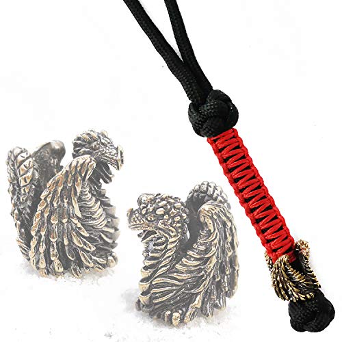 CooB EDC Paracord Knife Lanyard with Hand Casted Solid Metal Paracord Bead Charm Pendant Animals Collection, Custom Paracord Lanyards for Knives Dragon