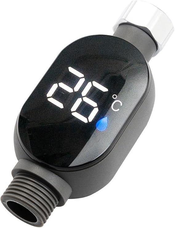 Shower Water Thermometer With LED Display, 0°C To 99°C Temperature Measurement, Stainless Steel And PC Construction, For 1/2 Inch Water Pipes And Shower Heads