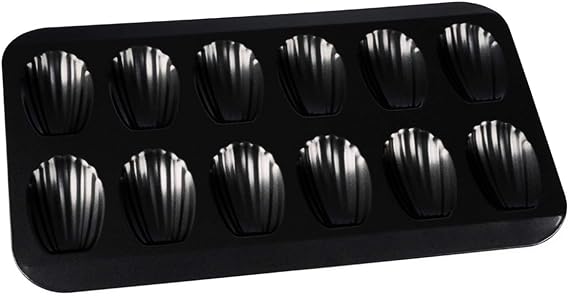 Nonstick Madeleine Pan 12-cup Heavy Duty Shell Shape Baking Cake Mold Tray (Black)