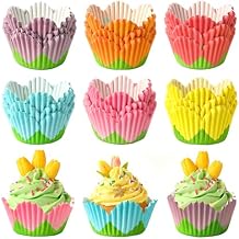 SANNIX 450pcs Tulip Cupcake Liners, Flower Cupcake Wrappers Set, Floral Baking Cups in 6 Vibrant Colors for Elegant Desserts Party Celebrations