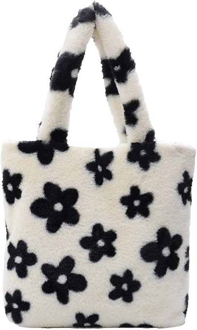 Y2K Plush Underarm Bag, Ladies Fluffy Shoulder Bag, Women Furry Flower Tote for Autumn and Winter