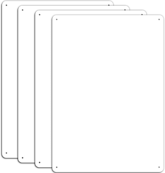 MUXYH 4 Pack White Sign Blanks, 14 x 10 Inches, Sturdy Rust Free Aluminum Metal Signs White Color Blank Sign, Waterproof, Easy Mounting, Indoor or Outdoor Use