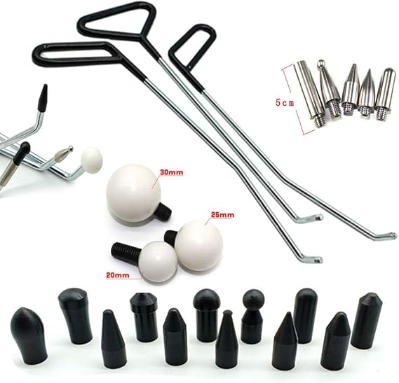 Paintless Dent Repair Tools 6 Pieces of Dent Removal Rods with Awl Head Paintless Dent Removal Kit Car Auto Body Dent Removal of Hail Dents and Door Ding (3pcs Rod 20 pcs Pen)