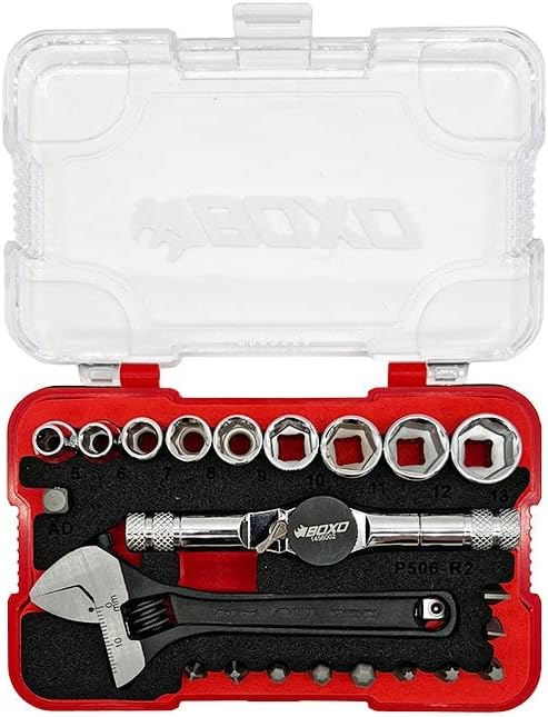 BOXO USA 23 Piece Multi Driver T-Handle Socket Bit Set : Handy Compact Tool Box Kit
