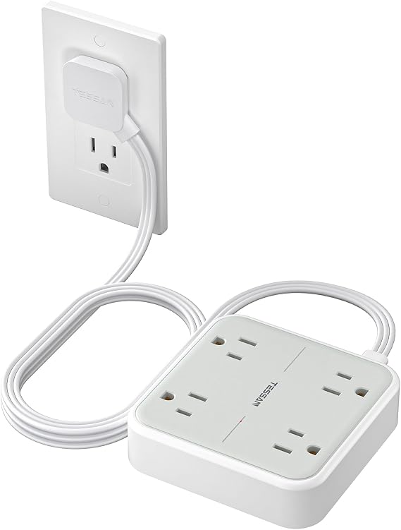 TESSAN Flat Extension Cord 5Ft, Flat Plug Power Strip, Grey | 4 Outlets, Multiple Wall Outlet Extender Suitable for Home Office Dorm