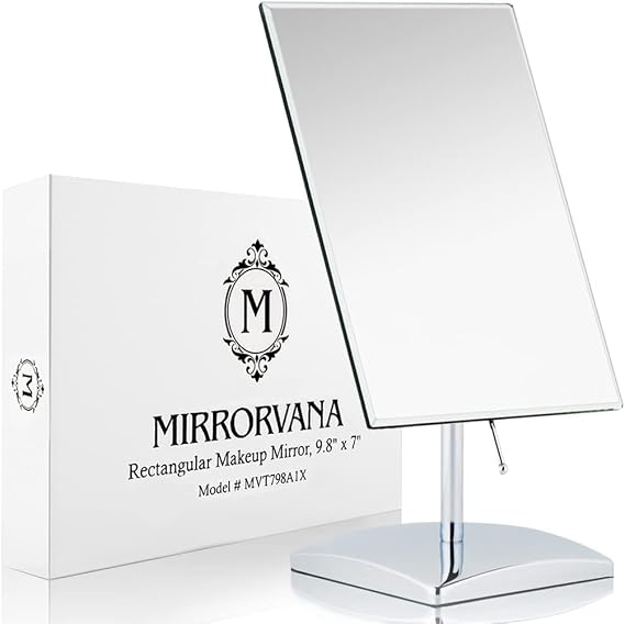 Large Table Desk Mirror with Stand, 9.8" x 7" (Chrome) | Vanity Mirror for Office Desktop, Makeup Vanity & Bathroom Countertop - Personal Adjustable Face Mirror for Comfortable Use