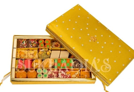 Rakhi-Gift-Sukhadia Sweets - Golden Maharaja Sweet Box - 40oz Premium Sweets - Indian Mithai Gift - Freshly Made In USA