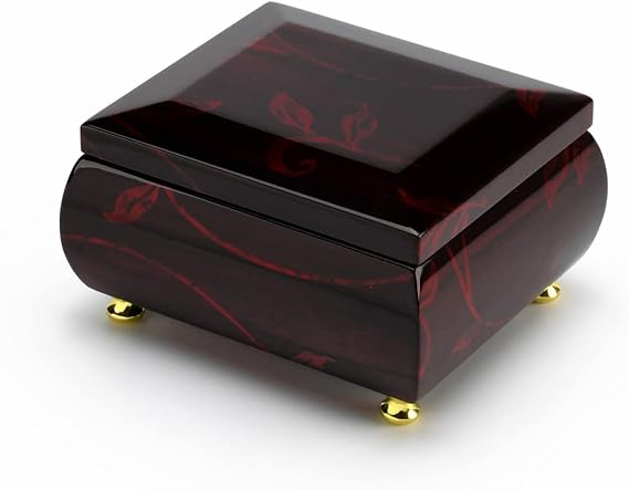 MusicBoxAttic - Burgundy Beveled Top Wooden Music Jewelry Box Musical Jewelry Box with Artistic Floral Motif - 18-Note Mechanical Movement - 5" L x 4.5" W x 2.5" H (Ballerina (C Sigman))