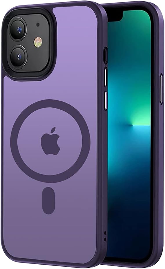 Tigowos Magnetic Case for iPhone 11 Case [10FT-Grade Drop Tested & Compatible with MagSafe] Translucent Anti-Fingerprint Anti Shockproof Protective Shell 6.1 Inch, Deep Purple