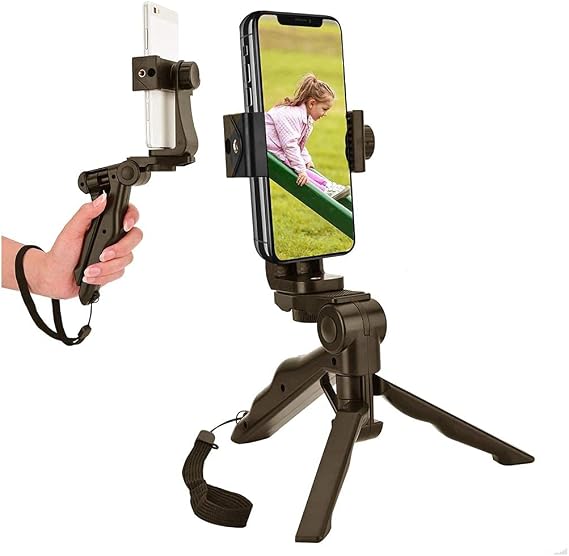 Smartphone Stabilizer, Foldable Cellphone Gimbal Holder Handheld Hand Grip Mount Bracket with Three Sided Selfie Sticks for Photography