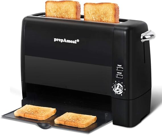Long Slot Toaster 2 Slice Wide Slot Bread & Bagel Toaster (Black)