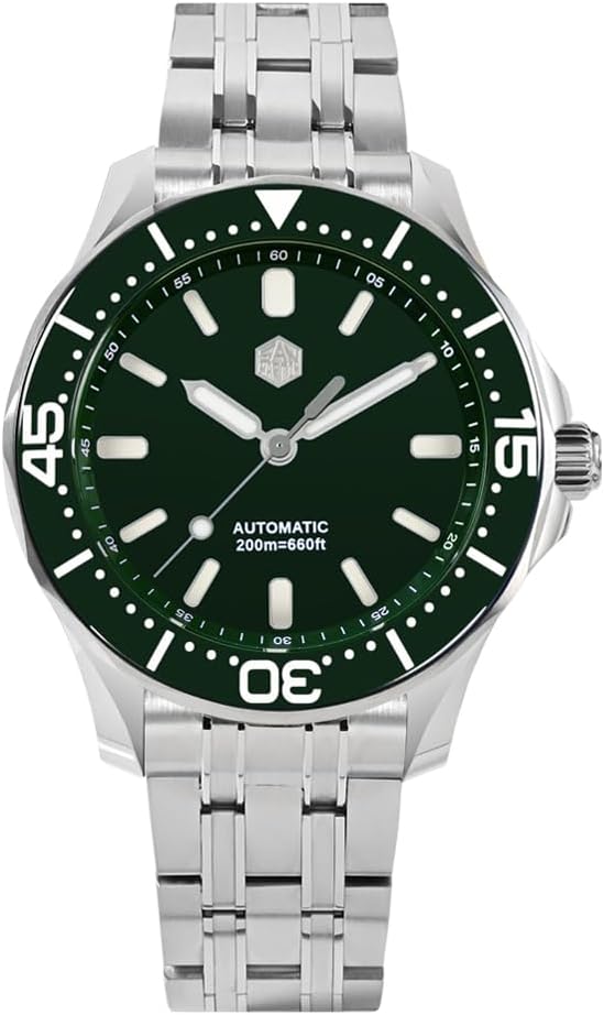 San Martin SN0088G Stainless Steel Men Luxury Diver Watch YN55 Automatic Mechanical Sapphire Glass Wristwatch, green