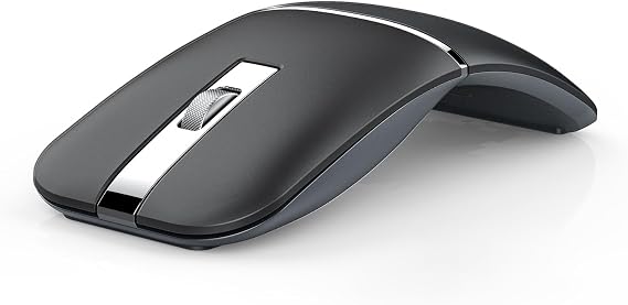 Bluetooth Wireless Arc Travel Mouse, Bluetooth 5.0/4.0 & 2.4G Tri-Mode, Rotating Foldable Ergonomic Mice, Type-C Rechargeable Multi-Device for Microsoft Laptop, PC, MacBook, Chromebook, Lenovo - Black