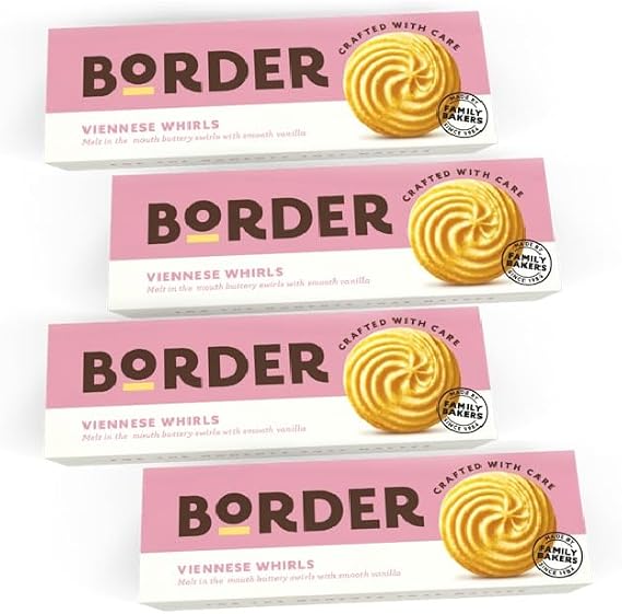 Border Biscuit Viennese Whirl 150g - Made Irresistible Melt Buttery Swirls with Smooth Vanilla - Deliciously Crunchy Biscuits - Perfect Food Gift for Biscuit Lovers (Pack fo 4)