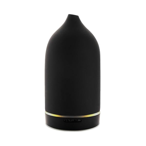 CASA Handcrafted Ultrasonic Fragrance Essential Oil Diffuser for Aromatherapy, Ceramic Cover, Black Stone 100ml Capacity