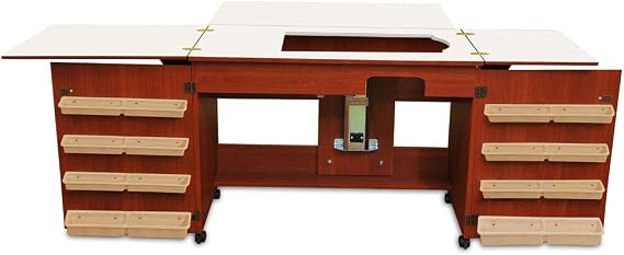 Arrow Sewing 701 Bertha Sewing Cabinet for Sewing, Cutting, Quilting, Crafting, Portable with Wheels, Includes Airlift and Storage, White Finish