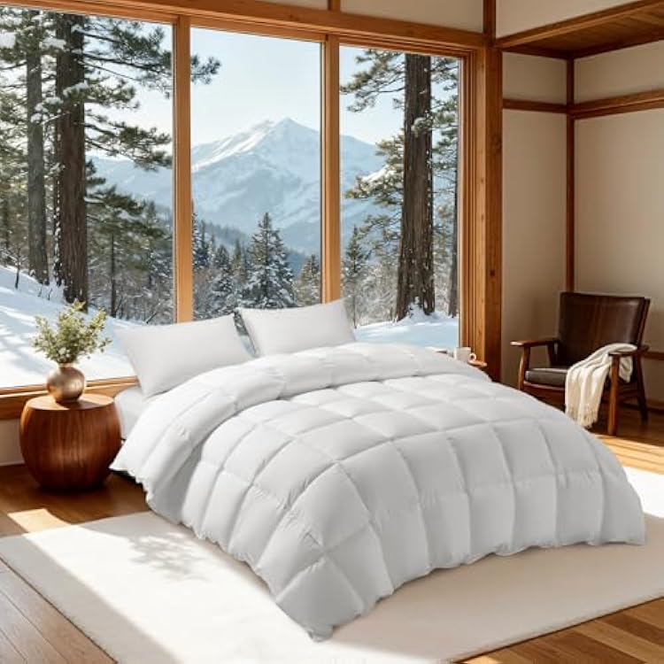 LBRO2M Canadian Luxury Goose Down Comforter King Size, 75% Goose Down 850 Fill Power Duvet with 1200TC 100% Cotton Shell All Season Bedding Comforter, Soft Duvet Insert 106X90,White