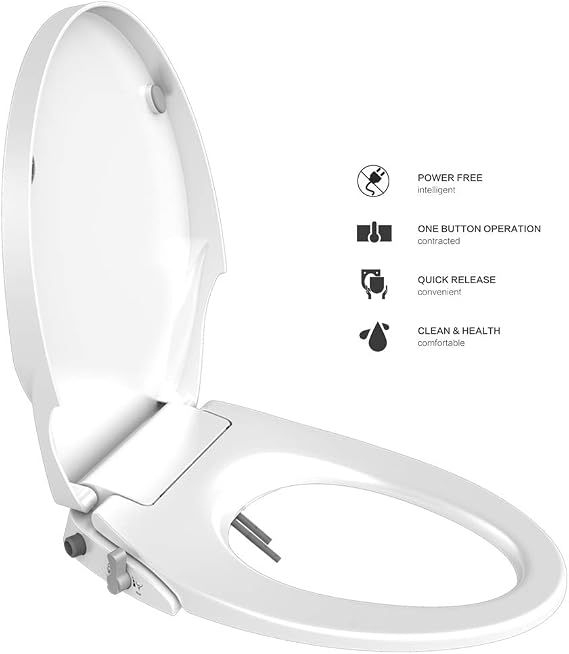 Toilet Seat Bidet Seat with Self Cleaning Dual Nozzles Non electric Separated Rear & Feminine Cleaning Natural Water Spray, soft close toilet seat,Easy DIY Installation