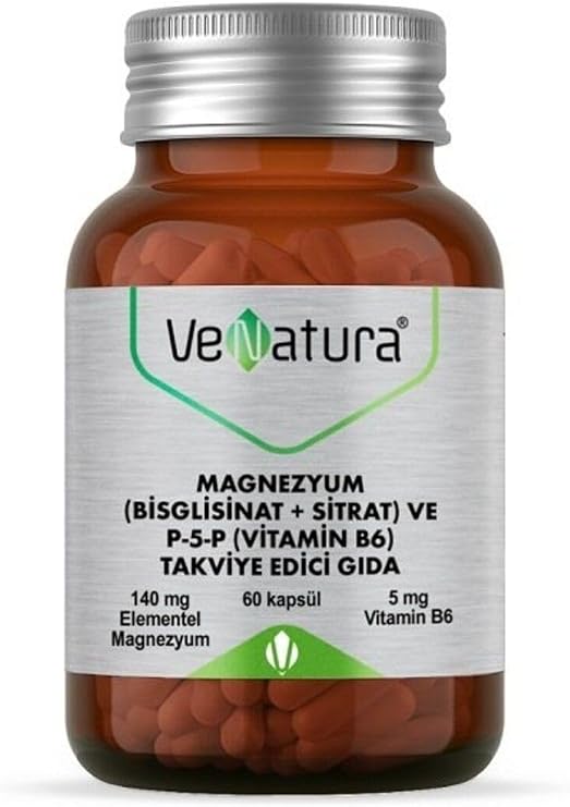 VeNatura Magnezyum (Bisglisinat+Sitrat) ve P5P (Vitamin B6) 60 Kapsül